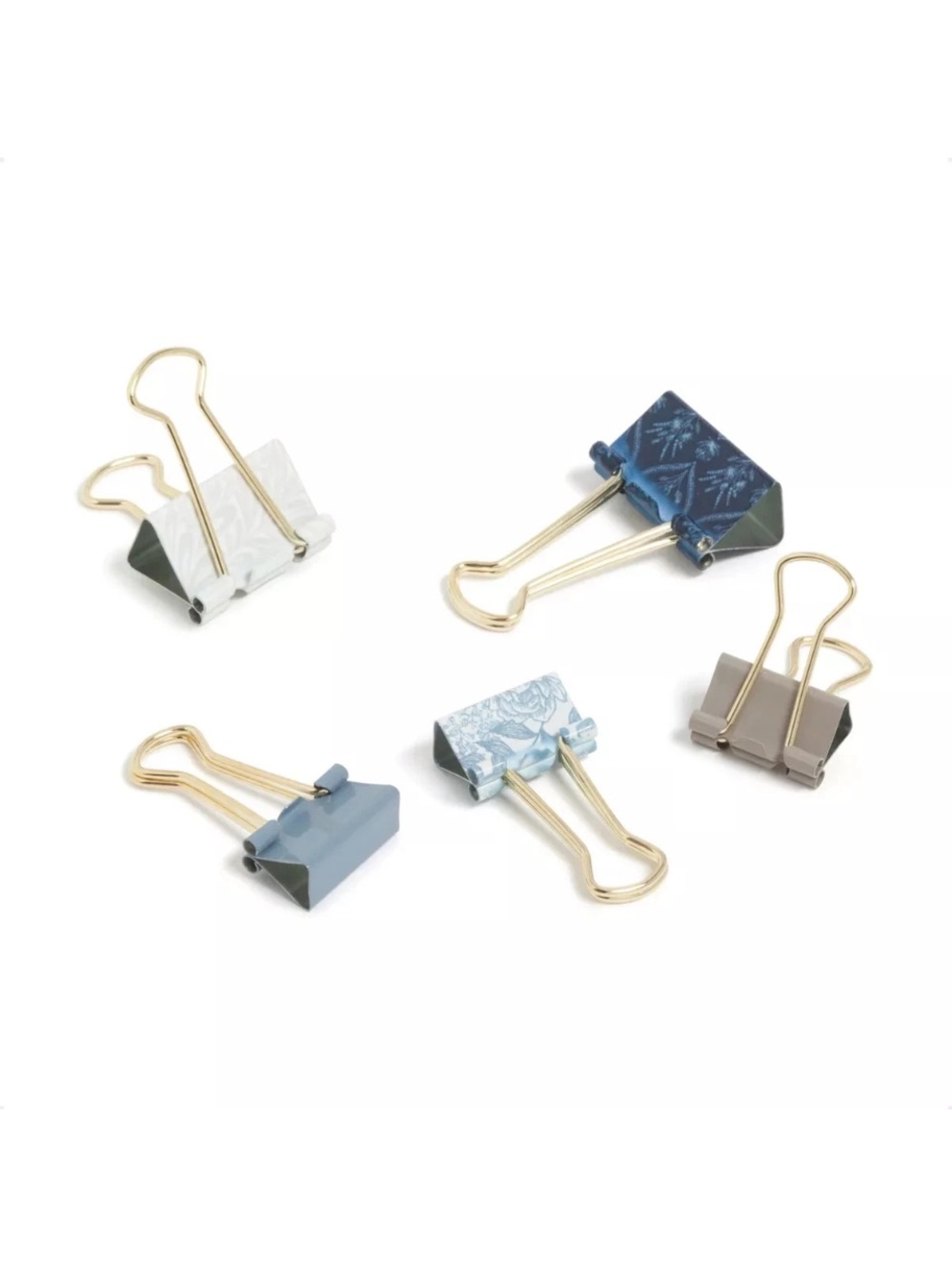 U BRAND NWT 24pc ornate flowers binder clips -blue/wht